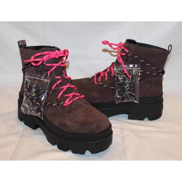 UGG WOMEN'S BRISBANE SUEDE LACE UP PLATFORM WATERPROOF BOOTS CEDAR BROWN SZ 10 - Picture 3 of 8